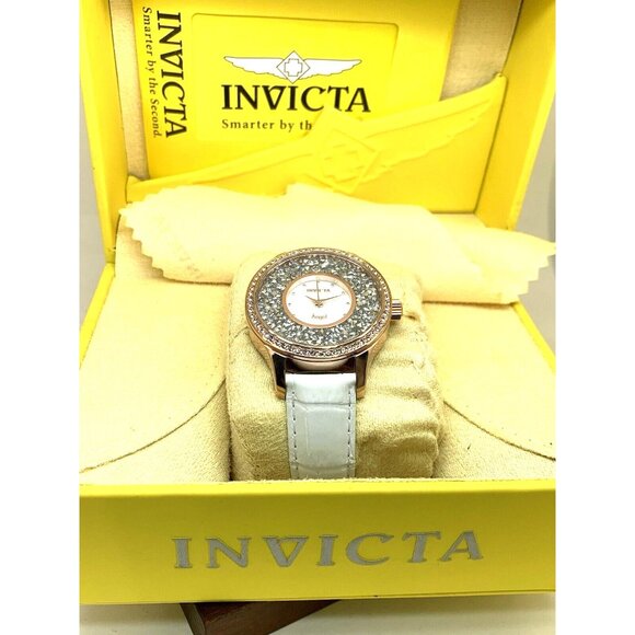 Invicta Womens Watch 24588 Angel Quartz Rose Gold Silver White Leather Band 40mm main image 12